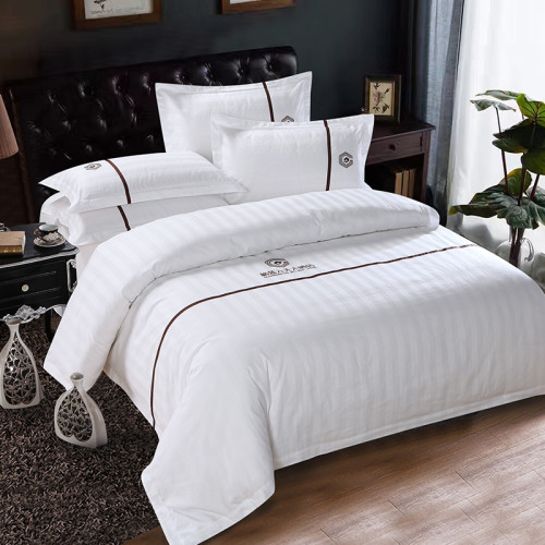 賓館酒店床上用品全棉三四件套純白色被套床單純棉五星級套件貢緞