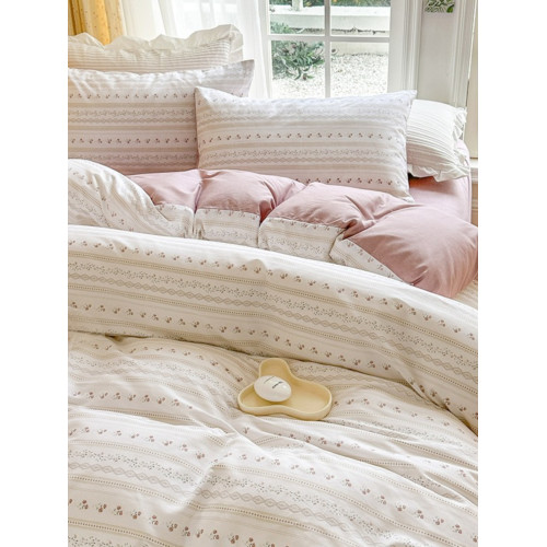 公主風床上四件套純棉全棉100小清新女床單人被套宿捨三件套床品4