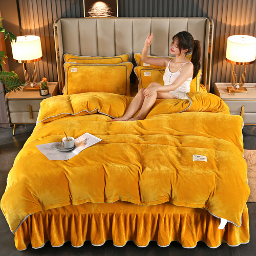 9斤加厚保暖純色牛奶絨四件套冬季金貂絨法蘭絨珊瑚絨被套三件套