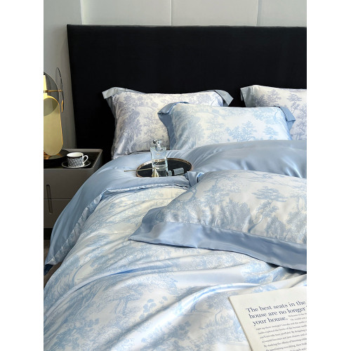 貓人夏季冰絲四件套夏款輕奢夏天水洗被套床單宿捨三件套床上用品