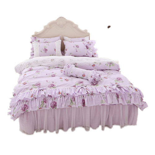 純棉床上四件套少女心公主風全棉網紅荷葉邊夏ins蕾絲被套床裙款4