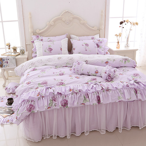 純棉床上四件套少女心公主風全棉網紅荷葉邊夏ins蕾絲被套床裙款4