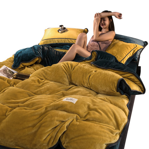 冬季加厚珊瑚絨四件套簡約純色法蘭法萊牛奶絨床上被套床單三件套