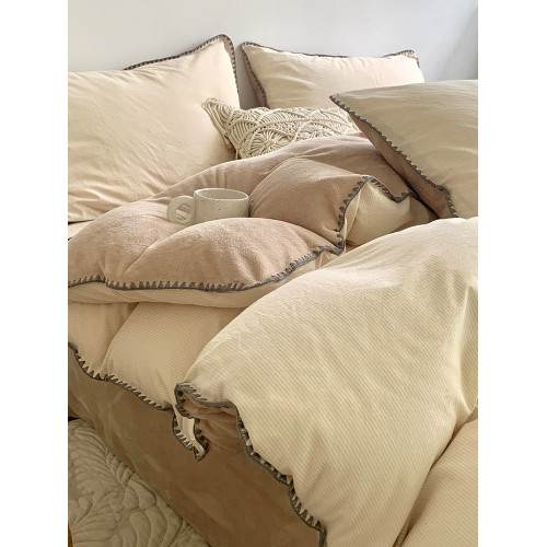 冬季牛奶絨床上四件套全棉純棉珊瑚絨單面加絨被套法蘭絨毛絨床單