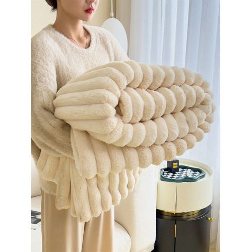 兔毛絨毛毯珊瑚絨毯子午睡辦公室沙發蓋毯純色披肩毯床單加厚冬季