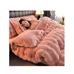 冬季兔兔絨加絨加厚床上四件套公主風雙面毛絨牛奶珊瑚絨床單被套