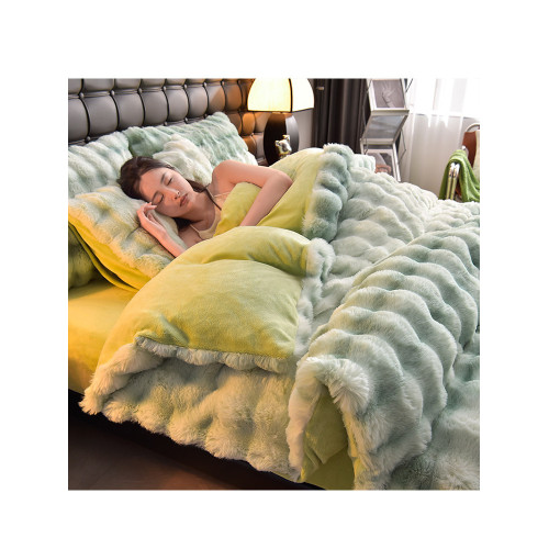 冬季兔兔絨加絨加厚床上四件套公主風雙面毛絨牛奶珊瑚絨床單被套