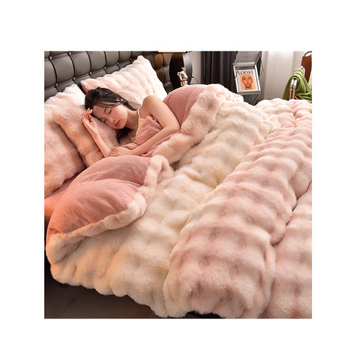 冬季兔兔絨加絨加厚床上四件套公主風雙面毛絨牛奶珊瑚絨床單被套