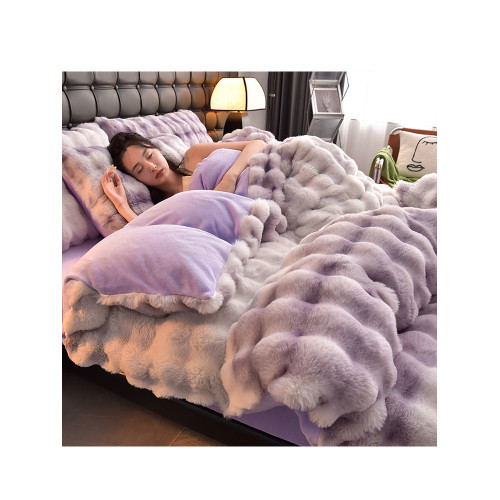 冬季兔兔絨加絨加厚床上四件套公主風雙面毛絨牛奶珊瑚絨床單被套
