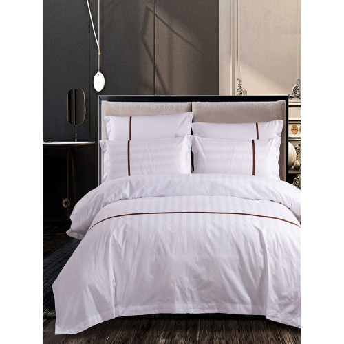 五星級加厚純棉白色床上四件套酒店床上用品四件套條紋床單被套