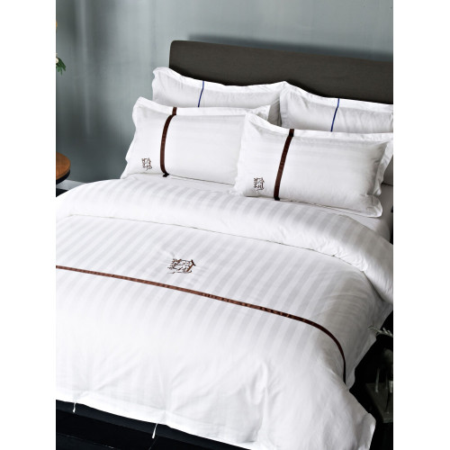 五星級加厚純棉白色床上四件套酒店床上用品四件套條紋床單被套