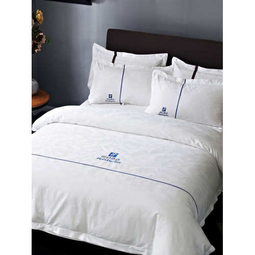 五星級加厚純棉白色床上四件套酒店床上用品四件套條紋床單被套