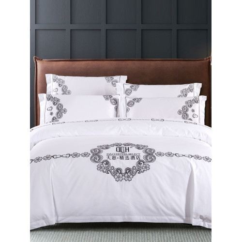 五星級加厚純棉白色床上四件套酒店床上用品四件套條紋床單被套