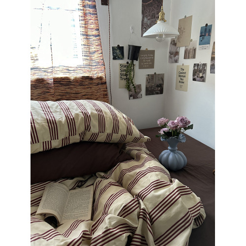 中古條紋民宿床單四件套純棉全棉床包被套被罩宿捨床品床上三件套