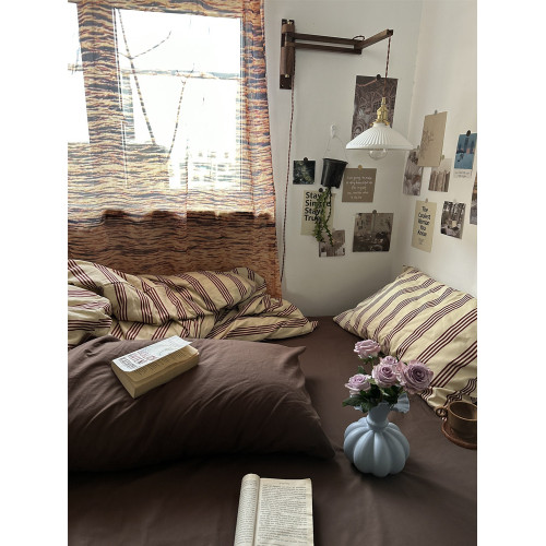 中古條紋民宿床單四件套純棉全棉床包被套被罩宿捨床品床上三件套