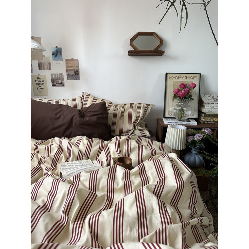 中古條紋民宿床單四件套純棉全棉床包被套被罩宿捨床品床上三件套