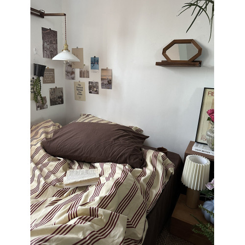 中古條紋民宿床單四件套純棉全棉床包被套被罩宿捨床品床上三件套