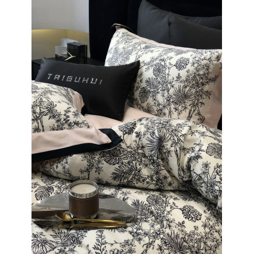 簡約風100S高支長絨棉四件套植物數碼印花全棉被套1.8米m床上用品