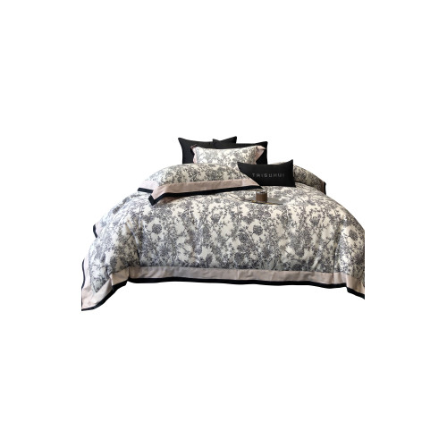 簡約風100S高支長絨棉四件套植物數碼印花全棉被套1.8米m床上用品