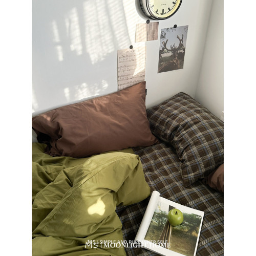 牛油果純色復古格子純棉床上四件套全棉水洗棉床單被套床品三件套 牛油果純色復古格子純棉床上四件套全棉水洗棉床單被套床品三件套