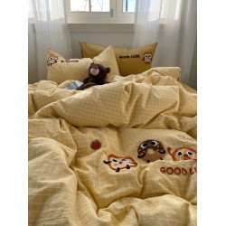 奶油ins可愛毛巾綉純棉水洗棉四件套韓系全棉被套學生三件套床單