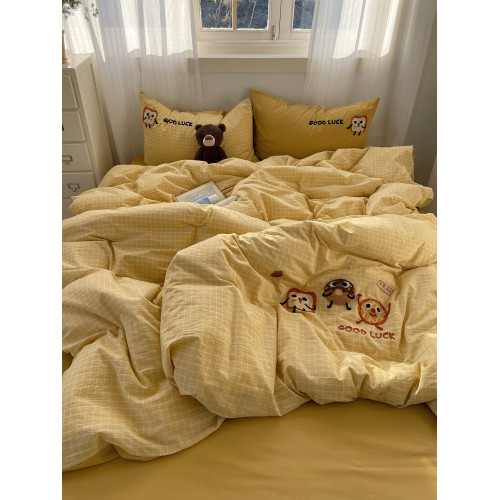 奶油ins可愛毛巾綉純棉水洗棉四件套韓系全棉被套學生三件套床單