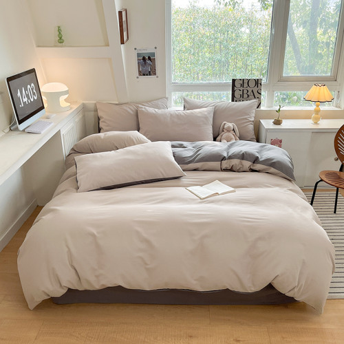 ins全純色水洗棉床單四件套被套床包學生宿捨三件套女孩磨毛春季