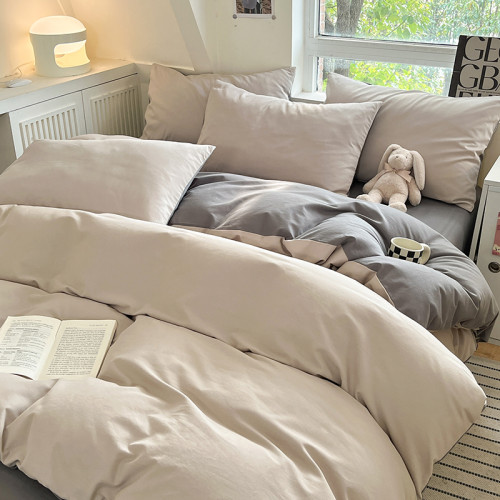 ins全純色水洗棉床單四件套被套床包學生宿捨三件套女孩磨毛春季