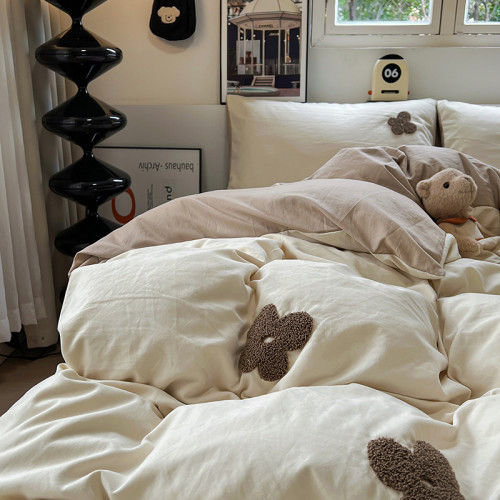 純色超柔軟水洗棉毛巾綉太陽花四件套被套床單宿捨三件套床上用品