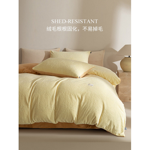 高級感雕花加厚牛奶絨四件套冬季珊瑚絨床單被套床包保暖床上用品