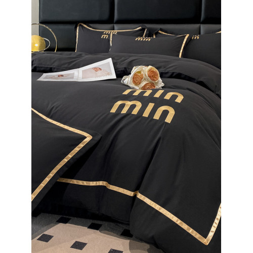 輕奢高級四件套非全棉純棉被套床單床包床罩床品男生純黑色