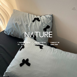 輕奢新款藍色蝴蝶結純棉被套水洗棉刺綉款男被罩四件套女生三件套