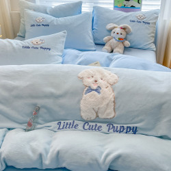 卡通牛奶絨床上四件套2026新款秋冬雙面加厚珊瑚絨被套床單三件套