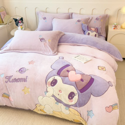 少女心美樂蒂牛奶絨床上四件套冬季兒童加厚珊瑚絨被套三件套女孩