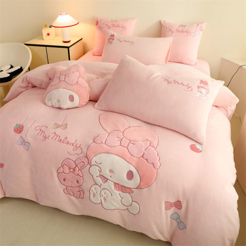 少女心美樂蒂牛奶絨床上四件套冬季兒童加厚珊瑚絨被套三件套女孩