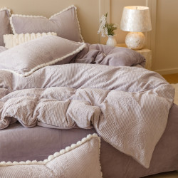 冬加厚雕花牛奶絨床上四件套A類保暖抗靜電被套加密法蘭絨珊瑚絨