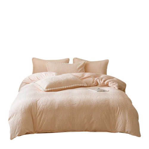 冬加厚雕花牛奶絨床上四件套A類保暖抗靜電被套加密法蘭絨珊瑚絨