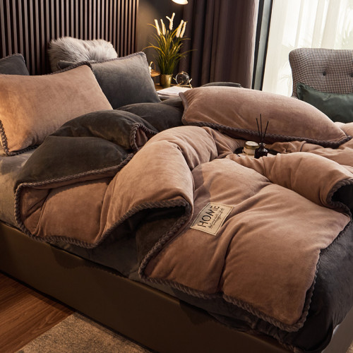 簡約珊瑚絨床上四件套冬季加厚保暖牛奶絨加絨被罩單件被套絨