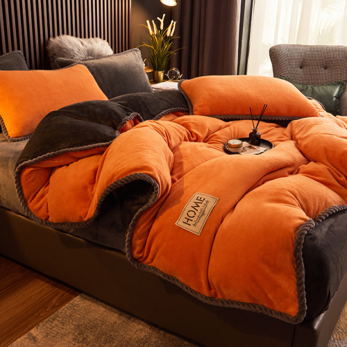 簡約珊瑚絨床上四件套冬季加厚保暖牛奶絨加絨被罩單件被套絨