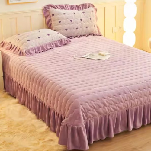 花邊牛奶絨四件套冬季加絨加厚法蘭珊瑚絨被套夾棉床蓋床單公主風