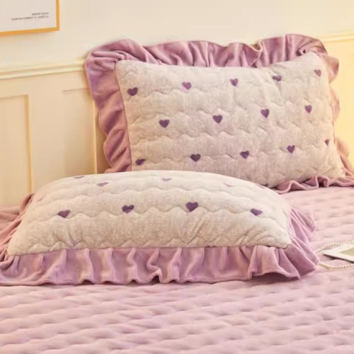 花邊牛奶絨四件套冬季加絨加厚法蘭珊瑚絨被套夾棉床蓋床單公主風