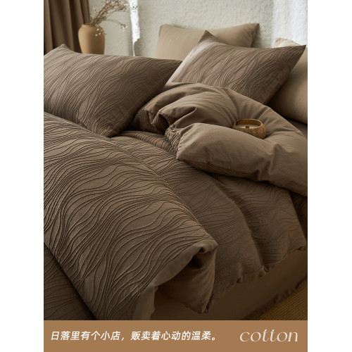 簡約高級提花純棉床上四件套全棉三層紗被套床單床包輕奢床品新款