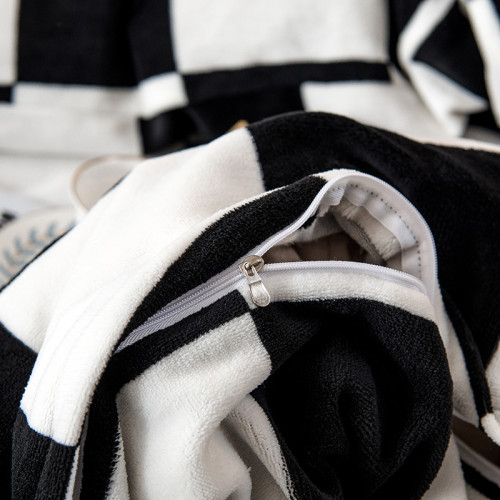 黑白格子冬季牛奶絨四件套珊瑚絨被套床單人三件套加絨床上用品男