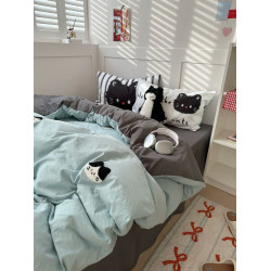 ins可愛小貓毛巾綉柔軟四件套卡通親膚三件套1.5m1.8米床單床包款