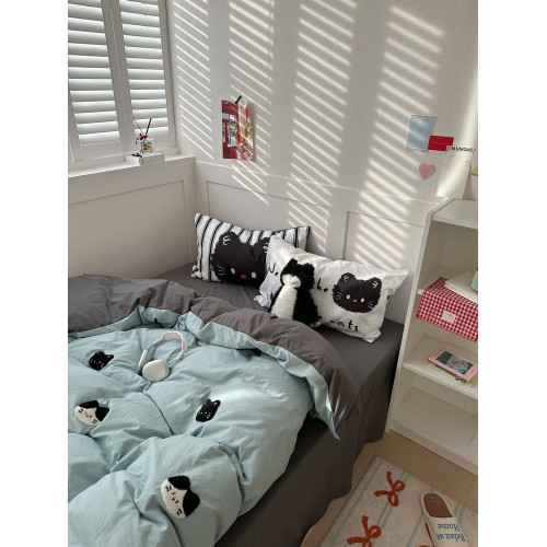 ins可愛小貓毛巾綉柔軟四件套卡通親膚三件套1.5m1.8米床單床包款