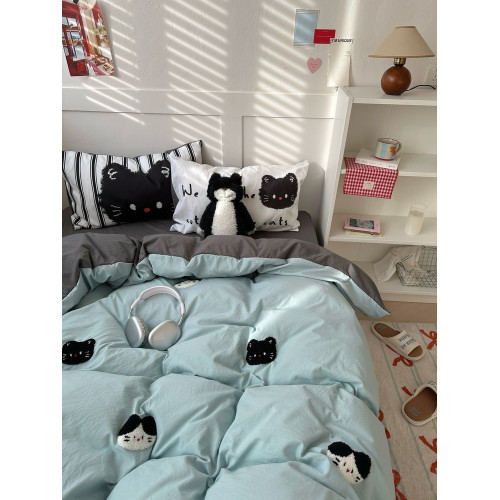 ins可愛小貓毛巾綉柔軟四件套卡通親膚三件套1.5m1.8米床單床包款