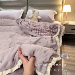 A類母嬰級全棉雙層紗加絨四件套ab版豆豆絨牛奶絨被套單2025冬季