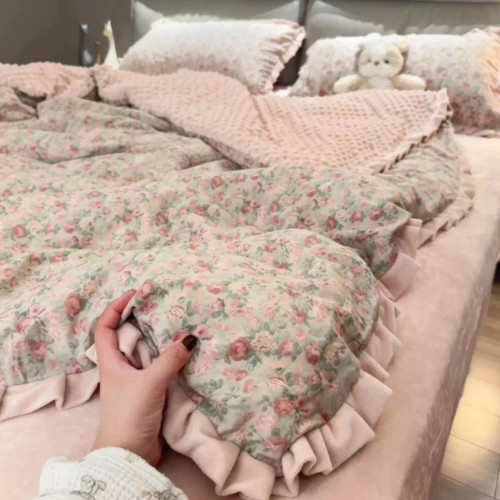 A類母嬰級全棉雙層紗加絨四件套ab版豆豆絨牛奶絨被套單2025冬季