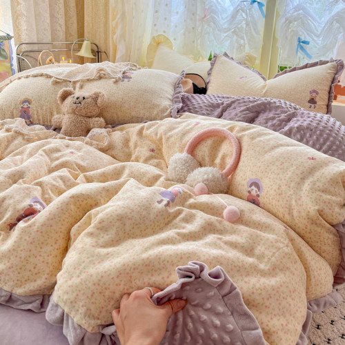 A類母嬰級全棉雙層紗加絨四件套ab版豆豆絨牛奶絨被套單2025冬季