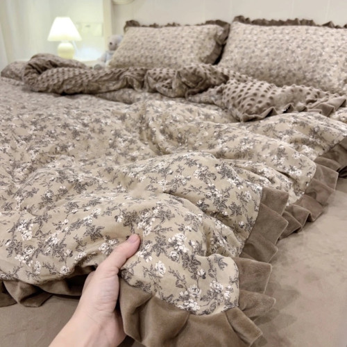 A類母嬰級全棉雙層紗加絨四件套ab版豆豆絨牛奶絨被套單2025冬季